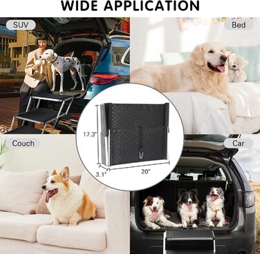 Рампа для собак у машину DGSL, широка, складна, з антиковзким покриттям, для великих собак, для SUV, ліжок, вантажівок, до 113 кг, чорна, 20 дюймів, 4 сходинки