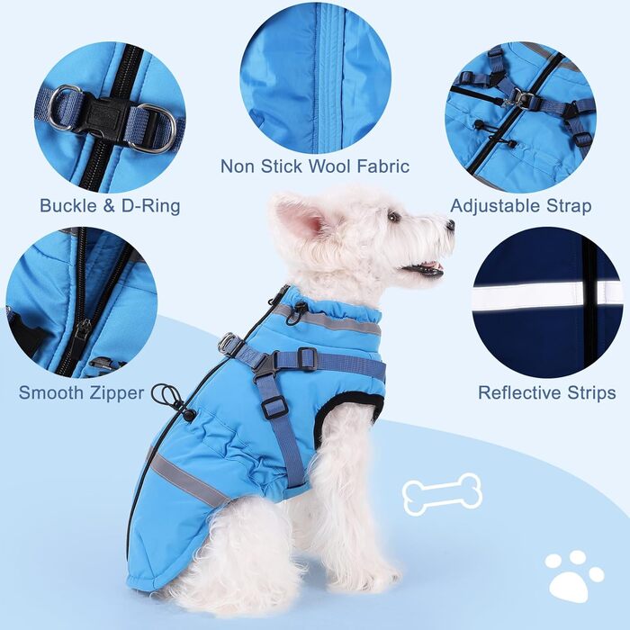 Водонепроникний та вітрозахисний зимовий нашийник-манжетка для собак, розмір M, великі породи, блакитний