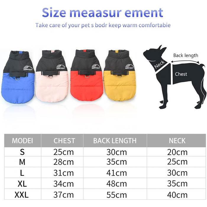 PETCUTE Зимовий теплий нашийник для собак, водонепроникний, для малих, середніх та великих собак, з отвором для повідка, ідеальний для зими, осені, весни (L, блакитний)