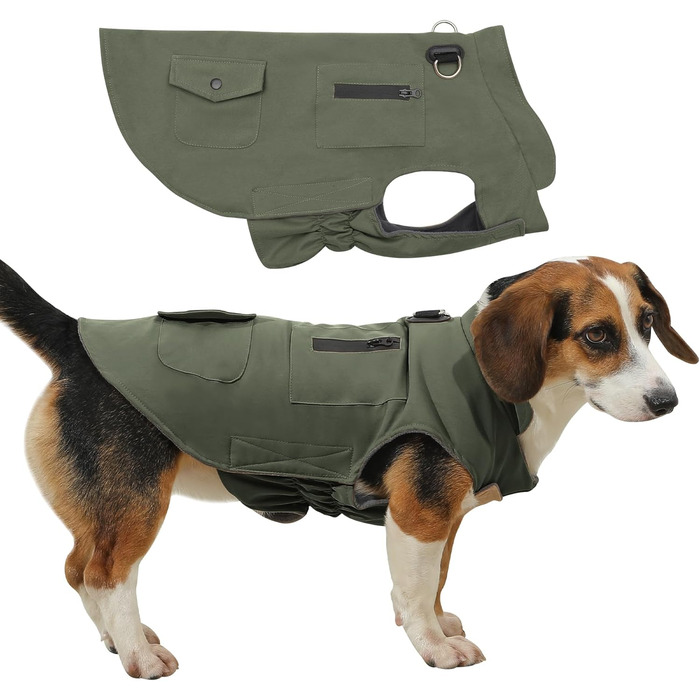 Зимовий теплий одяг для собак маленьких порід, куртка з інтегрованим шлейкою, вітронепроникна, з кишенями для зберігання, колір зелений, розмір XXL (1 шт.), зелений (шлейка)