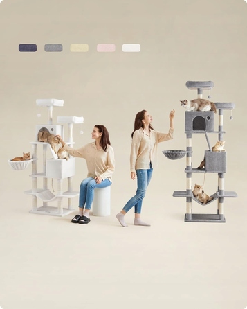 Високий когтеточка-комплекс для котів Feandrea: ігровий центр з лежаком та стовпчиком (161 - 220 см)