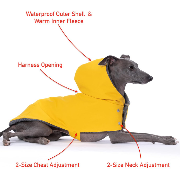 Водонепроникний дощовик Yigi з капюшоном та отвором для шлейки, з флісовою підкладкою, теплий, дихаючий пончо для собак, куртка для італійських віндхундів (X-Large)