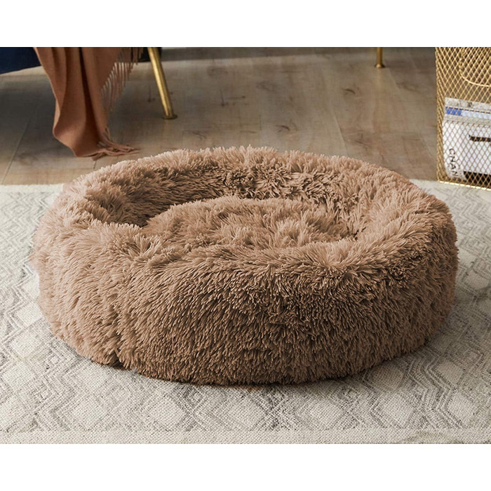 Кругле ліжко для собак та котів, велике, 100 см, коричневе. М'яке, плюшеве ліжко для великих та середніх собак.