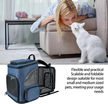 Рюкзак-переноска для котів RASTKY, складана переноска для тварин, міцна переноска для собак та малих тварин до 8 кг, ідеально підходить для візитів до ветеринара, прогулянок у парку, сірий (чорний) (блакитний)