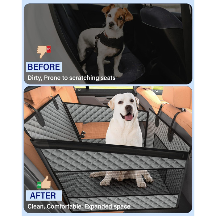 Автомобільний сидіння для собак великих порід, подовжувач заднього сидіння, складаний, водовідштовхувальне оксфордське полотно, неслизьке дно, захист по периметру, міцна підтримка, сірий