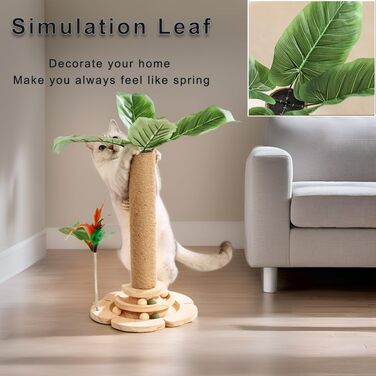 Кігтеточка для котів Marchul велика з м'якою плюшевою оббивкою та іграшкою-м'ячиком, 68 см, бежевий колір