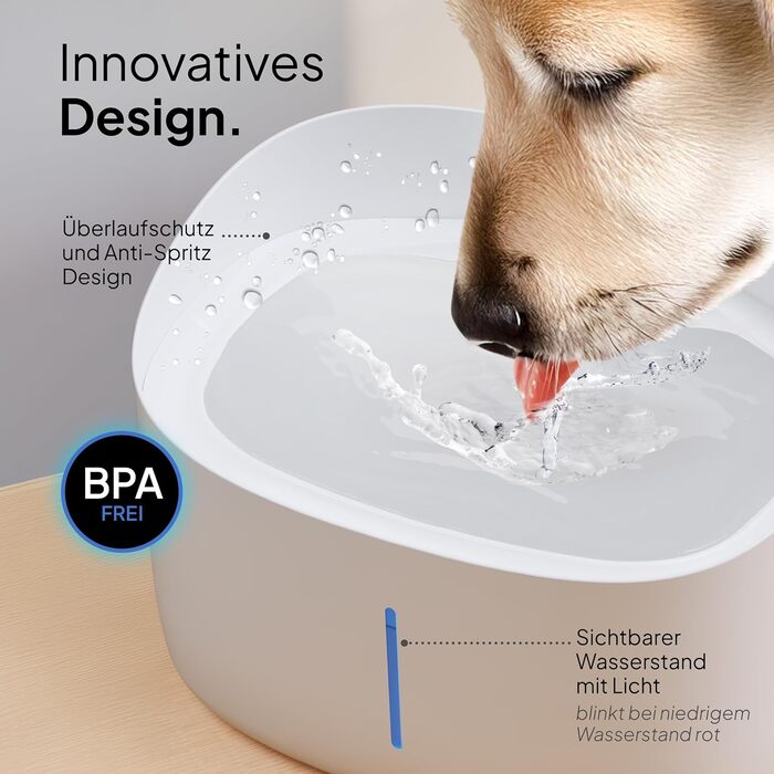 Джерело питної води для собак Pretty PAW® 7л з LED та фільтром | Безпечний, тихий, легко чистити | Білий