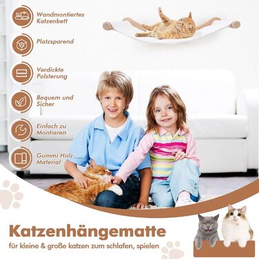 Підвісна лежанка для котів на стіну, набір для лазіння з масиву дерева з котячою сходинкою - стійке котяче ліжко, економне котяче меблеве рішення для сну, лазіння та відпочинку (підвісна лежанка + 2 сходинки)