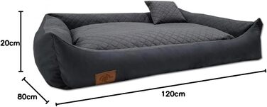 Ліжко для собак Odolplusz XXL, 120x90 см - знімний, водонепроникний чохол, зручний кошик для великих та середніх собак, миється та міцне, Графіт, 80 x 120 x 20 см
