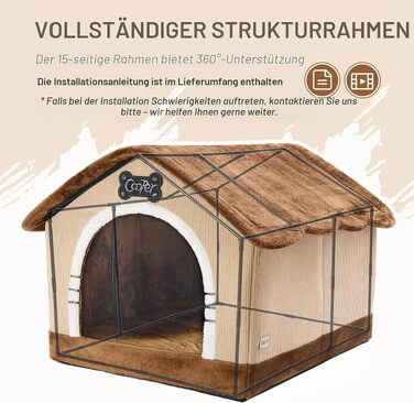 Будиночок для собак Jiupety Indoor з каркасом, затишне ліжко з дахом для великих собак (27-45 кг), розмір 3XL (97x76x71 см), коричневий