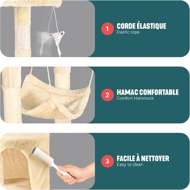 Кігтеточка для котів Vounot® - багатоярусна кігтеточка з платформами, печерею та іграшками, 112 см, бежева