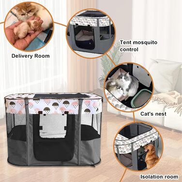 Клітка-забіг для цуценят, переносна огорожа для тварин, сірий колір, розмір M