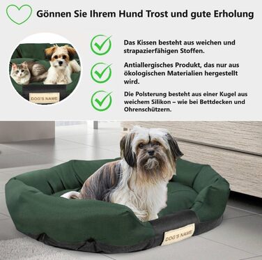 Гіркий собачий лежак для великих собак XL 115x95 см. Персоналізований з іменем собаки. Водонепроникна подушка для собак. Лежак для собак для дому (XXL 130 x 105 см, зелений)