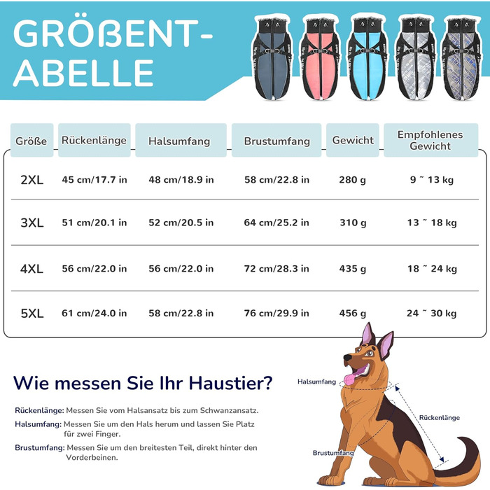 Водонепроникний теплий зимовий одяг для собак ALLSOPETS - куртка з відбиваючими смугами, стильна жилетка для холодної погоди (Blendblau, 3XL)