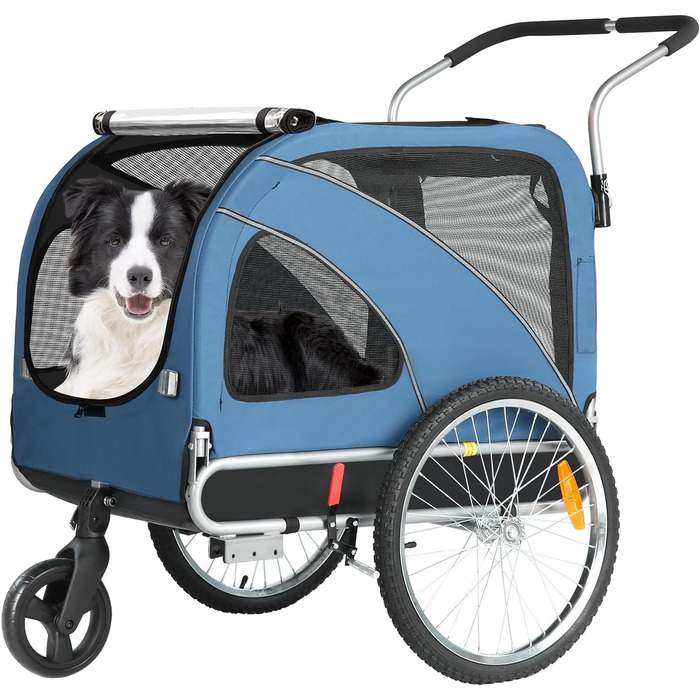 Причеп для собак XL 2-в-1 для велосипеда та візка, з гальмом та світловідбивачами, матеріал 600D Oxford, до 40 кг (Блакитний)