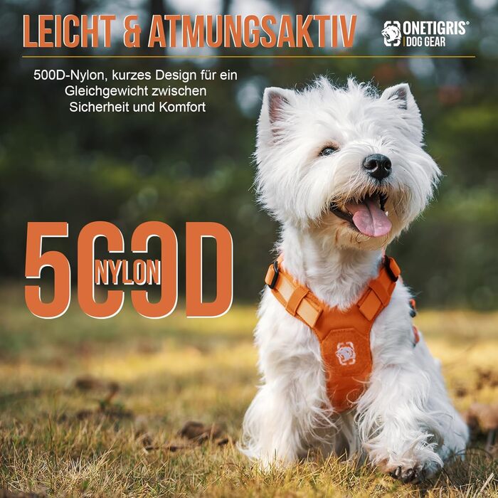 Нашийник для собак OneTigris MINI Trooper, оранжевий, XXXS, з повідком 150 см, 2 положення для буксирування