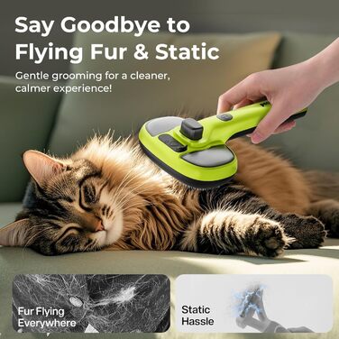 Побутова щітка для котів Pecute з парою та спреєм, багатофункціональна, для довгошерстих котів та собак, великий резервуар для води, масажна щітка, тільки прохолодний туман (зелена)