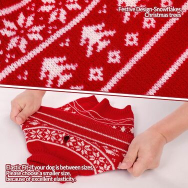 Пуловер для собак на Різдво, великі породи, з рожевим горлом, з малюнком сніжинок, для собак, різдвяний костюм, L, обхват грудей 53 см, червоний