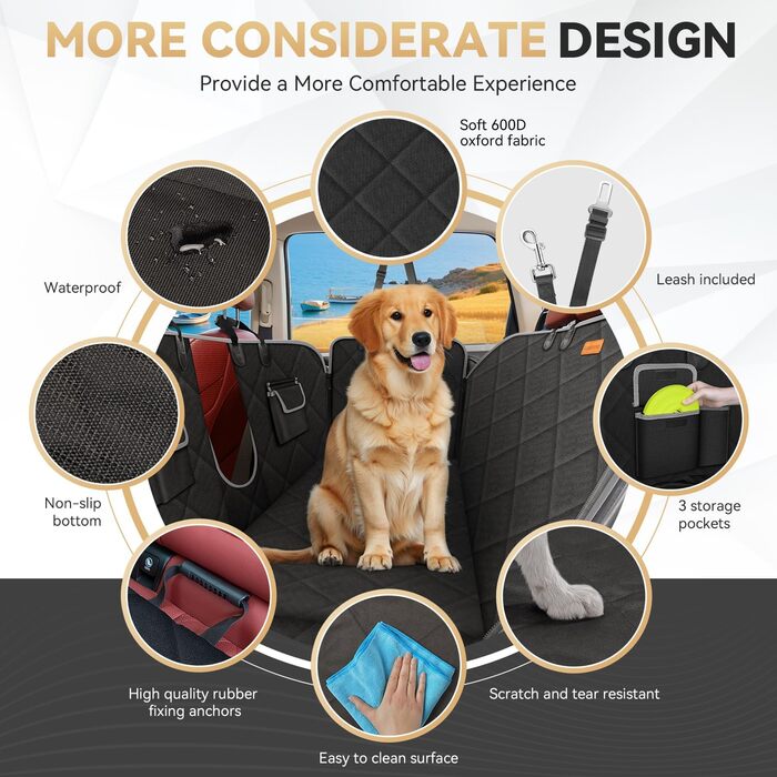 Накладка на сидіння автомобіля Looxmeer для собак, водовідштовхувальна та стійка до подряпин, універсальна, з захистом боків та оглядовим вікном, 137 x 147 см, сіра