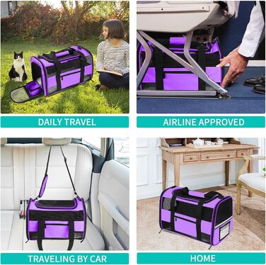 Транспортна переноска для котів та собак велика, фіолетова, складана, з м'якими боковинами
