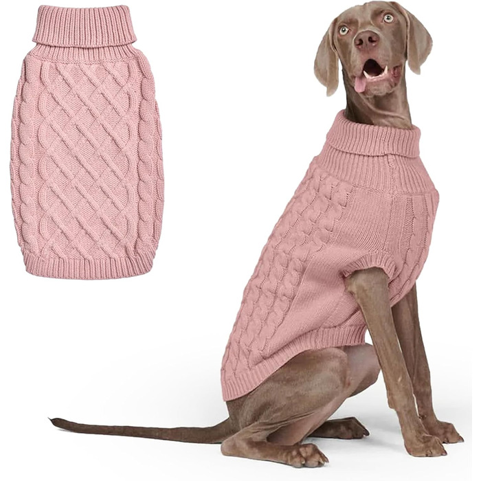 Теплий зимовий пуловер для собак Spark Paws – ультрам'який, еластичний, для французьких бульдогів, пітбулів, (M, Pink Cableknit, 4XL: 34-45kg)