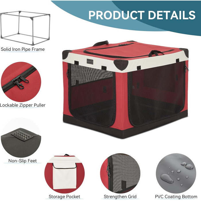 Транспортна переноска для собак Petsfit - розкладна, тканинна, для дому, велика, червона (M)