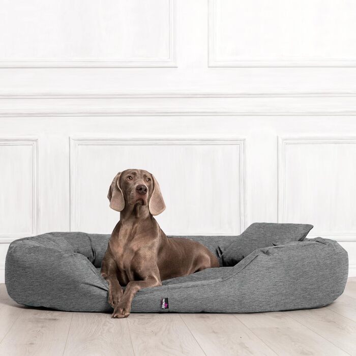 Ортопедичне ліжко для собак Tierlando® Sammy з віскоеластичним матрацом та високим бортиком з міцного поліестеру. Розмір: 140x105 см. Колір: (L99 Темно-сірий меланж, 170x110 см (внутрішні розміри: 120x85 см))