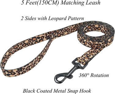Набір для собак Olahibi: повід та нашийник, леопардовий принт, поліестер, 150 см, для маленьких собак (розмір S, коричневий леопард)