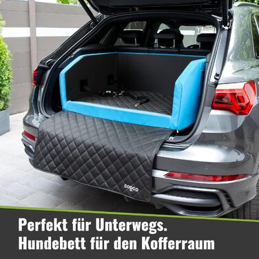 Лежанка для собак у багажник CopcoPet: 70x55x38 см, штучна шкіра, захист багажника, водовідштовхувальна, стійка до подряпин, з захисним покриттям, антиковзаюча, міцна, для подорожей (Блакитний/Сірий, 100x70 см з системою ременів)