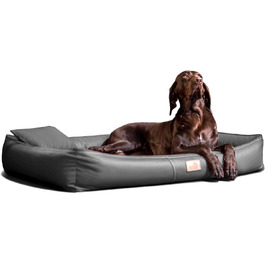 Ортопедичний лежак для собак Tierlando® Clifford з латексним ядром, з антиалергенного штучного шкіряного покриття з анти-волосяною поверхнею, 85x60 см, колір: графіт