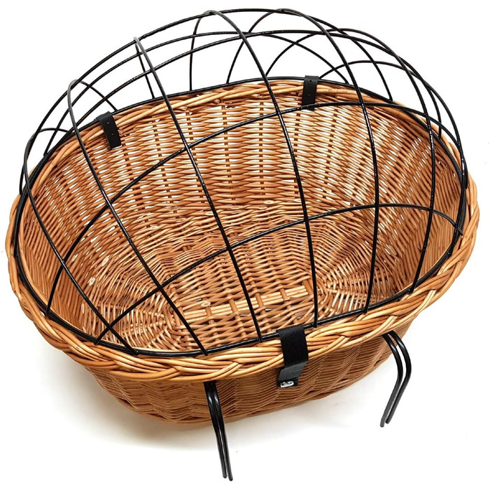 Кошик для велосипеда XXL для собак, плетіння з лози, овальний з гратами, 56 x 44 см (N-S) + подушка