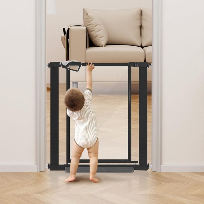 Ворота для собак Unipaws: прозорі, без свердління, 74-109 см, для дверних прорізів та сходів, білий (чорний)