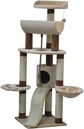 Дряпка для котів Bontoy Lou, кремово-коричнева, 145 см, велика лежанка 46 см, ігровий комплекс для відпочинку, ігор та точіння кігтів