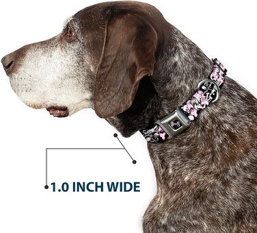 Нашийник для собак Buckle-Down Punk Princess: серце, хрест, черепи, чорно-білий, ширина 2,5 см, обхват 38-66 см