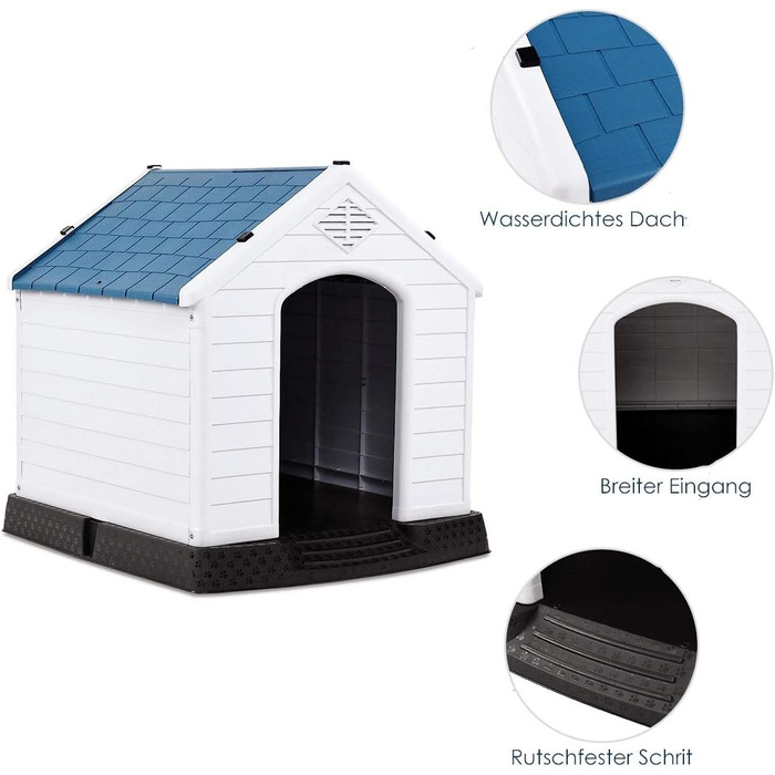 Будка для собак DREAMADE з пластику, вологостійка, для внутрішнього та зовнішнього використання, з піднятою платформою