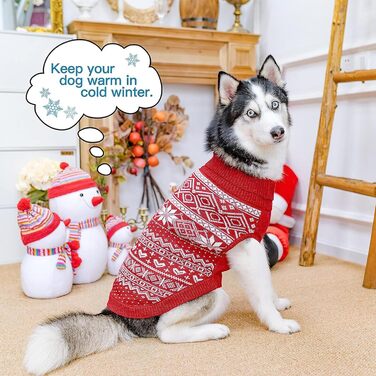 Пуловер для собак HOMIMP Argyle - теплий зимовий одяг для цуценят та собак різних розмірів. М'який, стильний, теплий одяг для собак, червоний, для прогулянок та повсякденного використання.