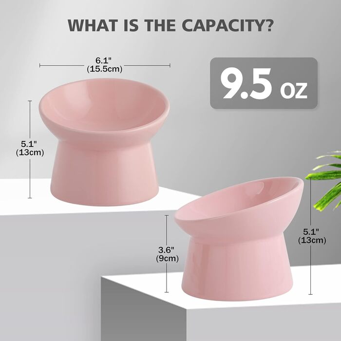 Котловий набір з кераміки, піднятий на 15°, для котів, запобігає зворотному викиду, 280 мл, білий (рожевий)