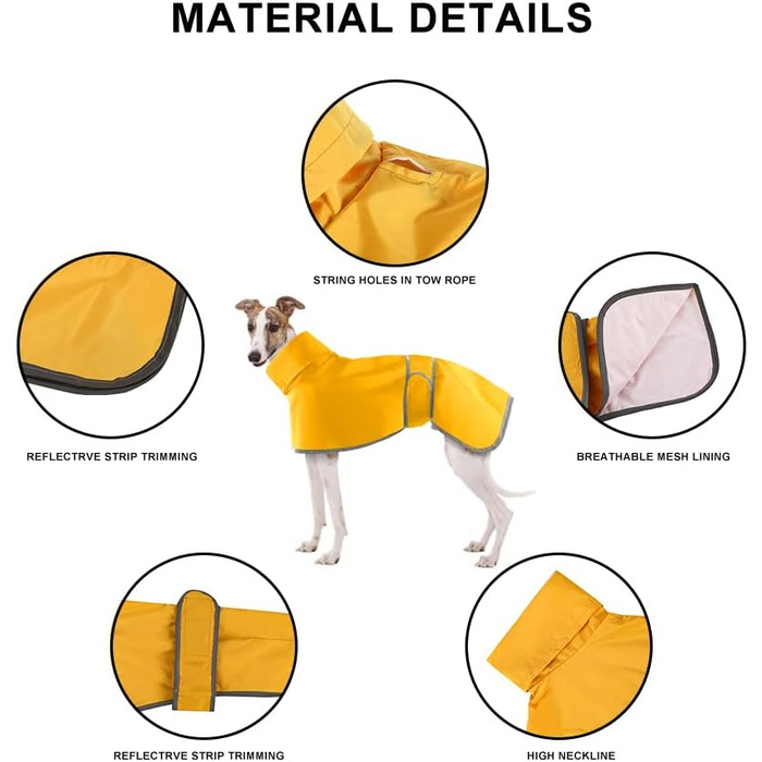 Жаропрочний дощовик для породисті собаки Віндгаунд (M, жовтий) - водонепроникний, легкий, для літа та зими