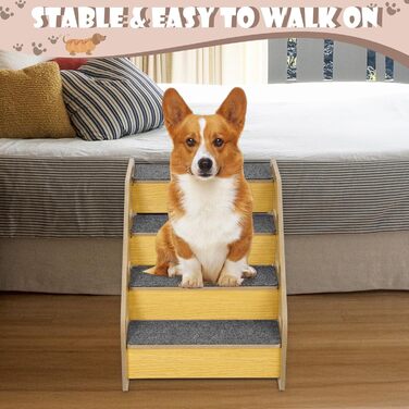 Сходинки для собак: дерев'яна драбинка для маленьких і середніх собак, 4 сходинки, 38.1 см, для ліжка/дивану