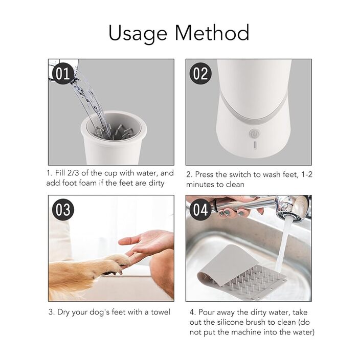 Електричний очищувач лап для собак, автоматичний перезаряджуваний мийник лап для домашніх тварин з регульованим тиском води для ретельного очищення