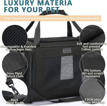 Транспортна сумка для котів та собак Petsfit - складана переноска для тварин з м'яким килимком, 47.5 x 33 x 33 см, чорна