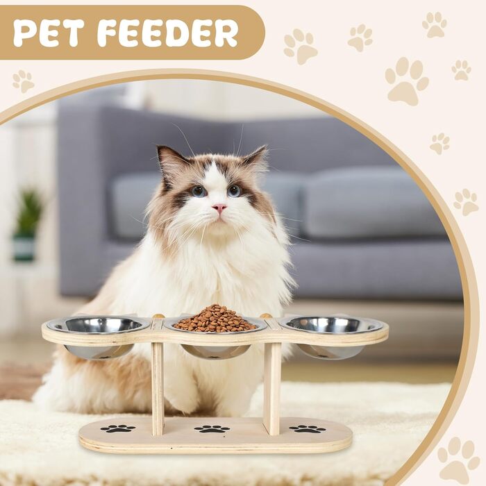 Набір мисок для котів 3-в-1: годівниця та поїлка, піднята годівниця для котів, набір з 3 мисок, нержавіюча сталь харчової якості, регульована висота, для вологого та сухого корму, для котів, цуценят та маленьких собак