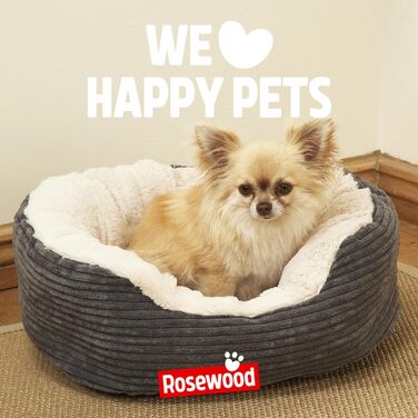 Крісло-ліжко для собак Rosewood 04302 з широкого корду/плюшу, сіре, розмір 53x63x15 см