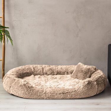Ортопедичне ліжко для собак Tierlando® Pamela з м'якого штучного хутра Shaggy, знімним матрацом та пральним покриттям, надзвичайно м'яке, розмір 175x115 см, колір: бежевий