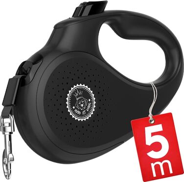 Витяжна поводок для собак HUND IST KÖNIG 8м | Для малих та великих собак до 50кг | Зручний хват, міцний | Чорний