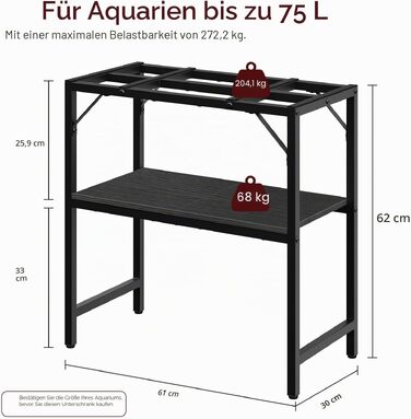Стійка для акваріума MAHANCRIS 20л, шафа під акваріум, чорна, 61x30x62 см, вантажопідйомність 204 кг AFTBK2001
