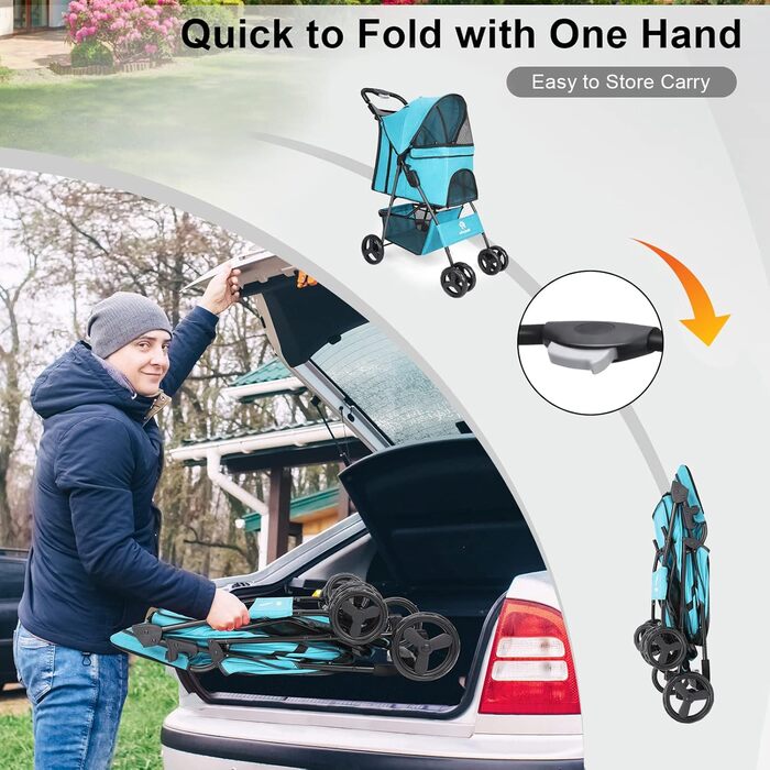 Дитяча коляска для собак і котів Haustier, 4 колеса, швидко складається, легка, для середніх та маленьких тварин (Сапфір)