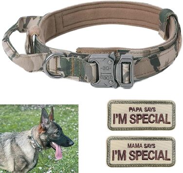 Нашийник для собак регульований з контролем, тактичний нашийник з нейлону, м'який нашийник з металевою застібкою, для середніх та великих собак, для полювання, тренувань, активного відпочинку, сірий, L (45-55 см), XL (55-62 см)