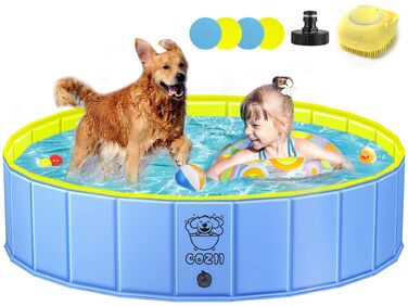 Басейн для собак COZII 120x30 см, складаний, міцний, для великих та малих порід, з щіткою для купання, ПВХ, антиковзний