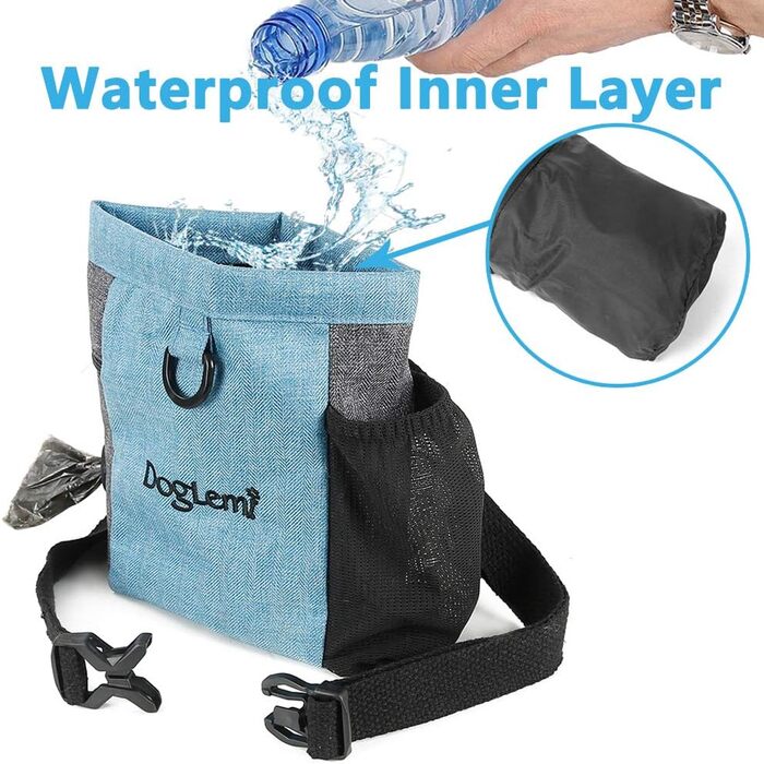 Футляр для ласощів для собак Leckerlibeutel з магнітною застібкою, водонепроникний, з регульованим шнурком та відділенням для відходів, для тренувань та навчання собак (Блакитний)